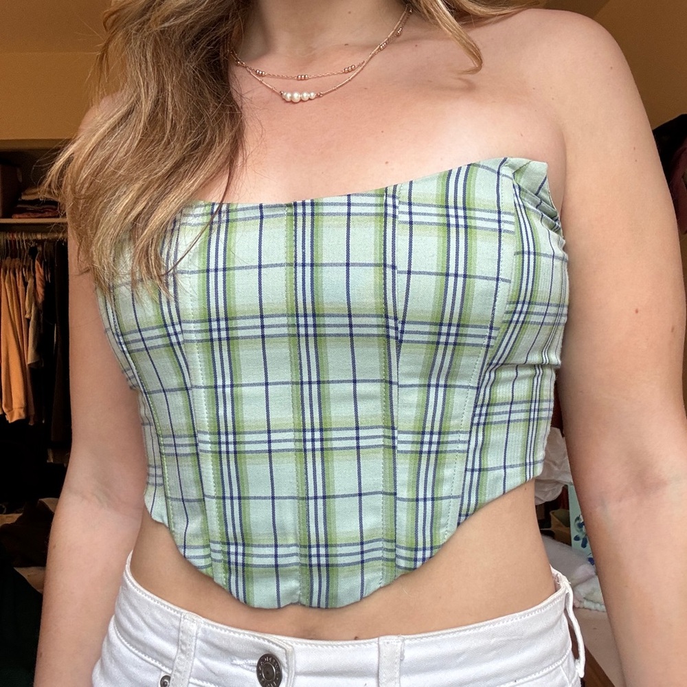 Princess Polly Green Plaid Bustier Crop Top
